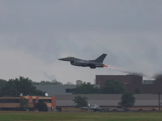 U.S. Air Force F-16 "Falcon" fighter jet takes off at Joint Base Andrews in Maryland, U.S., October 3, 2024.