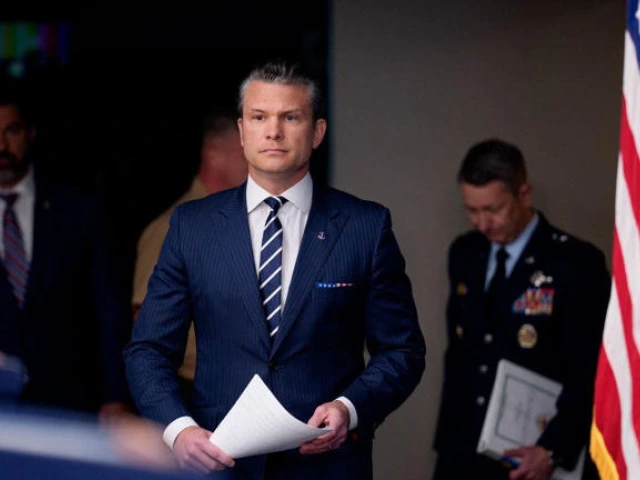 War Secretary Pete Hegseth arrives for a news conference at the Pentagon, June 22, 2025, in Arlington, Virginia