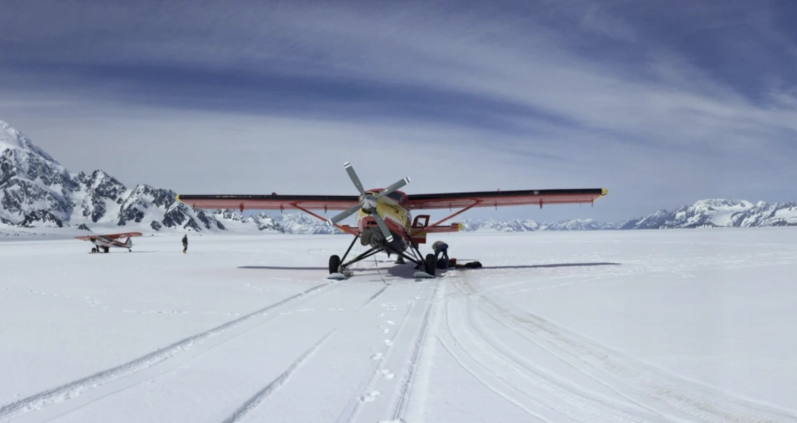 Airplane in snow field